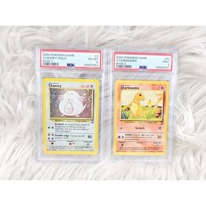2 Pokemon Trading Cards 2000 Base Set 2 - Chansey Holo Psa 6 - Charmander Psa 9
